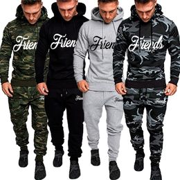 Men's Tracksuits Fashion Men's Camo Tracksuit Hoodie and Pants 2 Pieces Set Letter Print Sports Hiking Jogging Pullover Trousers Suits Male 230831