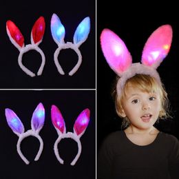 Party Favour LED Light Flashing Fluffy Rabbit Ears Headband Sequins Headdress Bunny Ears Cosplay Head Wraps Halloween Christmas Headwear Q547