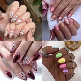 False Nails French Detachable Long Oval Aurora Animals Fake Full Cover Purple Line Nail Tips For DIY