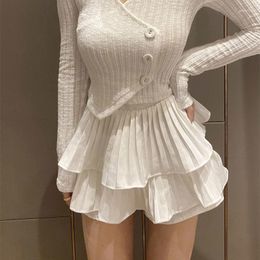 Skirts 2023 Korean Fashion White Mini Skirt For Women Girl A-line Elastic High Waist Short Sexy Fairycore Clothes