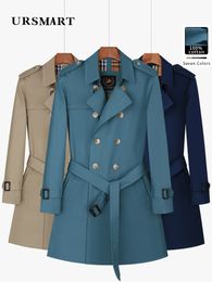 Men's Trench Coats Long trench coat for men and young people with double breasted British plaid cotton lining thickened detachable down inner 230831