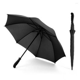 Umbrellas Long Handle Pure Black Business Umbrella Men Travel Rain Women Strong Double Windproof Glassfiber Parasol