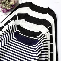 Women's Sweaters Korean Fashion Sweater Cardigan White Black Striped Knitted Women 2023 Winter Short Pullover Long Sleeve Female