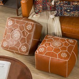 Pillow Moroccan Style PU Leather Cover Unstuffed Meditation Pouffe Embroider Craft Ottoman Covers Tatami No Fillings Lazy Futon