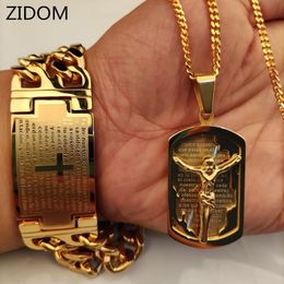 Pendant Necklaces Men Hip hop cross jesus pendant with stainless steel cross bracelet never fade male vintage Hiphop necklace fashion Jewellery 230831