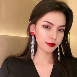 Dangle Earrings ARLIE Arrival Red Mouth Long Tassel Crystal Drop Earring For Women Fashion Elegant Rhinestone Party Jewelry