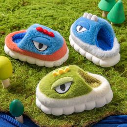 Slipper Winter Cute Dinosaur Children's Slippers Cartoon Thick Plush Slippers For Kids Comfortable Warm Anti Slip Boys Girls Home Shoes L0831