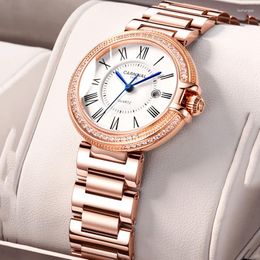 Wristwatches CARNIVAL Fashion Ultra Thin Dial Women Watches Waterproof Rose Gold Stainless Steel Diamonds Quartz Watch Relogio Feminino