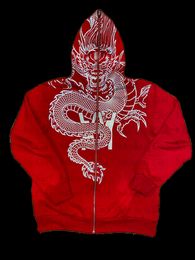 Men's Hoodies Sweatshirts Men's hoodies Zip Hoodie Dragon print Red Goth Sweatshirt Sport Coat Hip hop Long Sleeve Oversized hoodie Y2k jacket 230831