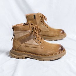 Boots Men Round Toe Designer Vintage British Genuine Leather Boot Fashion Casual Platform Shoes for Waterproof 230831