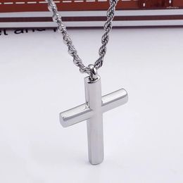 Pendant Necklaces HAOYI Stainless Steel Shiny Cross Necklace For Men Fashion Silver Colour Jewellery Gift