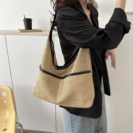 Evening Bags Bag Women Retro Hand-woven Backpack All-match Handbag Women's 2023 Forest Style Simple Contrast Color Large-capacity