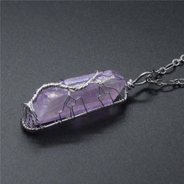 Pendant Necklaces Retro Fashion Natural Stone Purple Crystal Jewelry Irregularity Necklace Sweater Chain Women Wire Wrap Lucky Gif247f