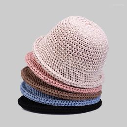 Berets Breathable Knitted Bucket Hat For Women Summer 2023 Fashionable Curled Fisherman Outdoor Sunshade Basin Cap