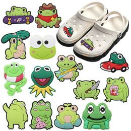 Wholesale 100Pcs PVC Mix Adorable Green Frogs Shoe Charms Children Animals Buckle Decorations For Backpack Button Clog