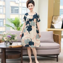 Women's Sleepwear Summer Ladies Floral Nightgown Korean Printing Round Neck Long Shirt Knee-length Home Clothes Woven Cotton Loose Sleep