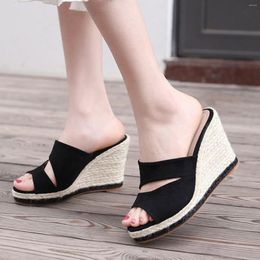Slippers Outer Wear Wedge Heel For Women Indoor And Outdoor Faux Suede Mules Cutout Female Espadrille Zapatillas De Mujer