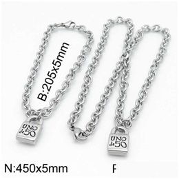 Earrings Necklace Fashion Women Men Sier Color Gold Stainless Steel Round Lock Key Heart De 50 Ball Bead Bracelet Jewelry Sets 21032 Dhlk2