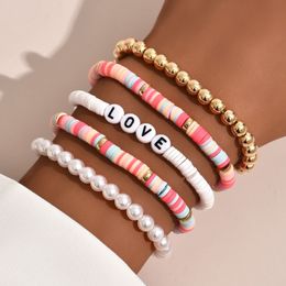 Beaded Ethnic Storm Simia Bracelet Colourful Soft Pottery Retro Temperament Pearl Soft Pottery Bracelet Love 5-piece set