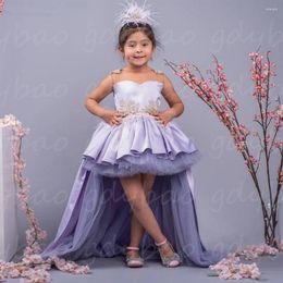 Girl Dresses Purple Flower Dress Lovely Stain Tassel Applique Sleeveless Sparkle Child Birthday Communion Present Evening Baptism