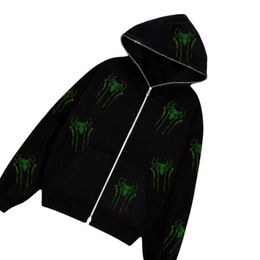 Gothic casual sports jacket Y2K European and American loose zipper hoodie Men's top Spider rhinestone printed fashion jacket
