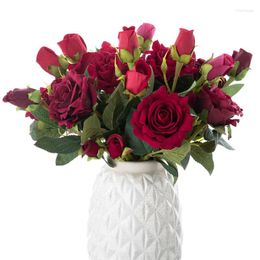 Декоративные цветы 36 см в длину европейский классический ретро -розовый букет букет одиночная голова искусственное свадебное украшение домашнего декор