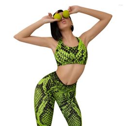Active Sets Snakeskin Printed Python 2 Piece Yoga Outfits Sports Bra Tops Fitness Leggings Womens High Waisted Workouts Set Racer 2940