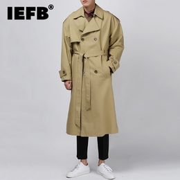 Men's Trench Coats IEFB Autumn Winter Windbreakers Korean Style Casual Handsome Lace Up Male Overcoat Mid Length Over Knee Trend 9C1779 230831