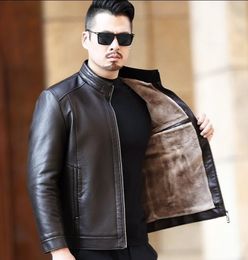 Men's Leather Faux Natural Jacket Standup Collar Business Casual Fur Onepiece Super Soft SE Plush Liner Warm 230831