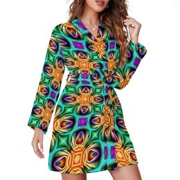 Women's Sleepwear Colourful Rose Pyjama Robe Abstract Flower Long-Sleeve Leisure Pyjamas Robes Woman V Neck Sexy Daily Custom Dresses