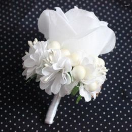Decorative Flowers 1 Piece White Rose Flower Man Corsage Groom Groomsman Wedding Party Suit Men Boutonniere Prom Pin Brooch Lapel