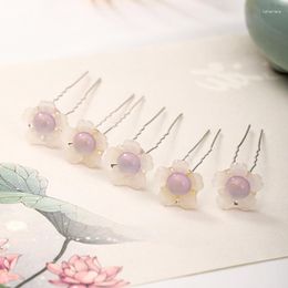 Hair Clips 5PCS Vintage Chinese Style Sticks Jewelry Flower Shape Forks Purple U Shaped Fairy Girls Hairpins VL
