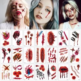 Other Tattoo Supplies 30sheets Halloween Tattoo Stickers Simulation Horror Bloody Wound Sticker Waterproof Temporary Tattoos DIY Halloween Party Decor 230830