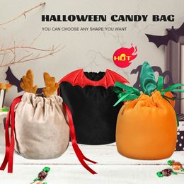 Shopping Bags 10/20Pcs Halloween Gift Bags Red Black Bat Ears Trick or Treat Velvet Candy Packaging Bags Gift Box Pumpkin Party Favors 230830