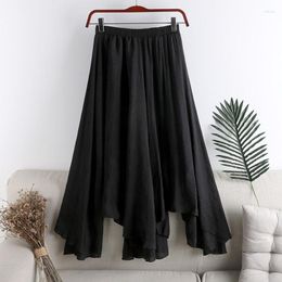 Skirts Stylish Casual Midi Linen Skirt Women's Spring Summer 2023 Solid Color Wild Irregular Pleated Blue Big Swing Fishtail