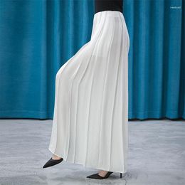 Women's Pants Silk Jacquard White Solid Colour Multi Organ Pleats Natural Waist Hidden Pull Elegant Big Flapping Leg Skirt KE256