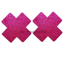 Breast Pad 10 Pairslot Women Colourful Bling Cross Shape Glitter Nipple Cover Disposable Breast Pasties Invisible Bra Sexy Nipple Stickers x0831