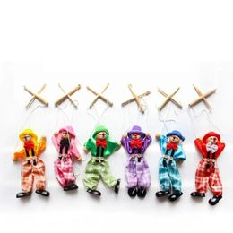 Party Favor 25cm Funny Party Vintage Colorful Pull String Puppet Clown Wooden Marionette Handcraft Joint Activity Doll Kids Children Gifts G0831