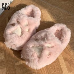 Slippers Pink Lovely Cat Paw Home Casual Cotton Shoes Winter Warm Plush Non Slip Women Fashion Comfort Indoor Designer Slides 230831