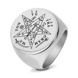 Fashion Tetragrammaton Viking Rings For Man Wahyeh Magical Blessed Pentagram of Solomon Amulet Stainless Steel Punk Male Ring