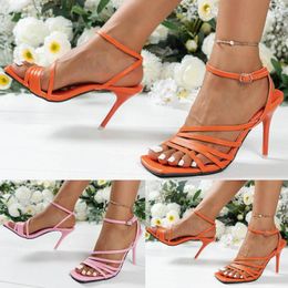 Sandals Fashion Summer Women High Heel Solid Colour Open Toe Ankle Buckle Casual Sexy