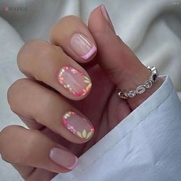 False Nails 24Pcs Nude Colour Pink Edge Press-on Nail Gentle Versatile Sweet Artificial For Women And Girl Party Activity