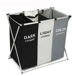 Storage Baskets Foldable Laundry Basket Three Grid Organiser Large Waterproof Dirty Clothes Toys Organisers Home 230830