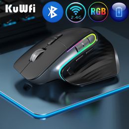Mice KuWFi Rechargeable Wireless Mouse Silent Gaming Mouse 2.4G Bluetooth Mause Ergonomic for PC Laptop 4000DPI 9 Button RGB Mice 230831