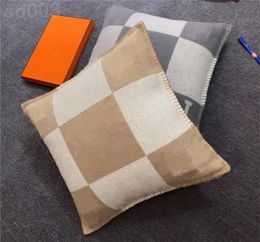 Plaid designer pillow case sofa wool pillowslip with multi Colour with letter fashionable orange black square pillow cover white orange household items S04