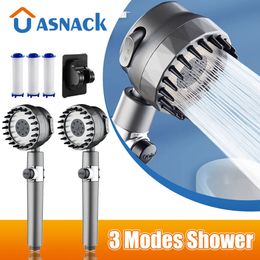 Bathroom Shower Heads 3 Modes Shower Head High Pressure Water Saving Shower Faucet Tap One-Key Stop Adjustable Rainfall Portable Filte Showerhead Sets 230831