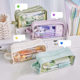 Learning Toys Transparent Visiable Pencil Case Simplicity Solid Colour Fashion Pencil Bag Waterproof High Capacity Stationery Storage Bag