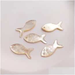 Charms 2Pc/Lot Real Shell Pendant 26X10Mm Mother Of Pearl Carving Fish Shape For Jewellery Making Diy Necklace Earring Accessories Drop Dhhit