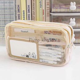 Pencil Bags Transparent Pencil Bag Three Layers Pen Case Zipper Pouch Large Capacity Stationery Storage Organiser Student School Supplies HKD230831