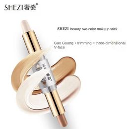Body Glitter SHEZI Bicolor Shaping Stick Disc Dual Head Use Face Brightening Shadow Nose Side Lying Silkworm Pen 230830